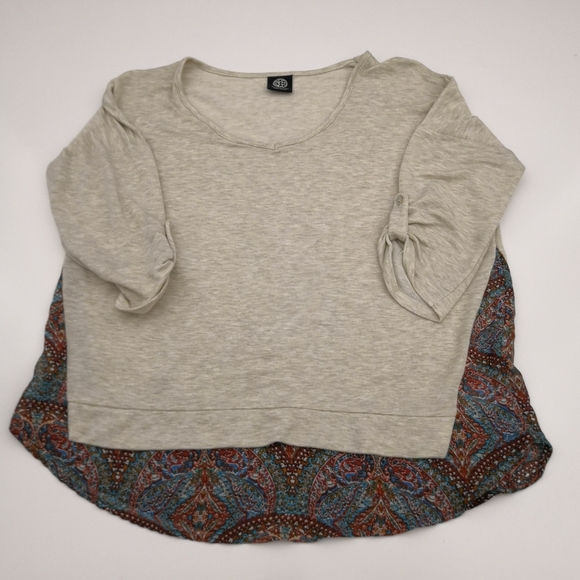 Bobeau Cream/Tan Marled Boho Flowy Sweatshirt Cottage Cottagecore Boxy Oversize - Picture 2 of 8